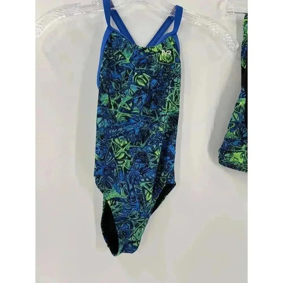 TYR Girls' Standard Nebulous Diamondfit Swimsuit Size 22 Shorts 26 Blue/Green EC - Picture 4 of 13